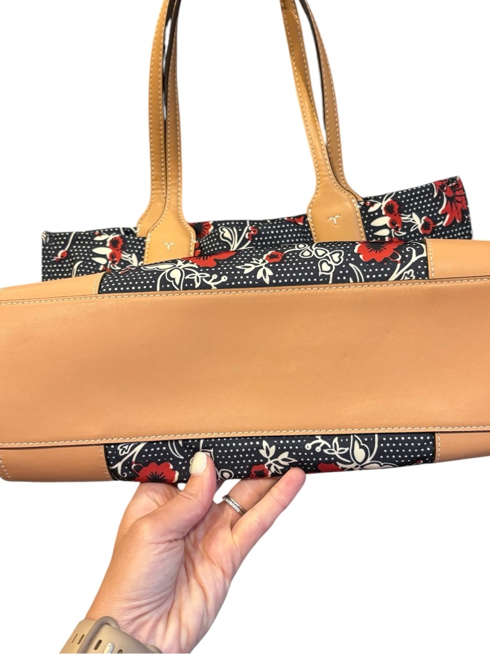 TORY BURCH Ella Tote Bag Purse Nylon Navy and Red Floral - Picture 9 of 13